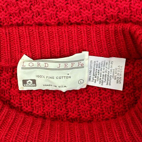 Vtg Lord Jeff Fisherman Sweater Men Large Red Cable Knit Made USA Preppy Grandpa - Picture 8 of 11